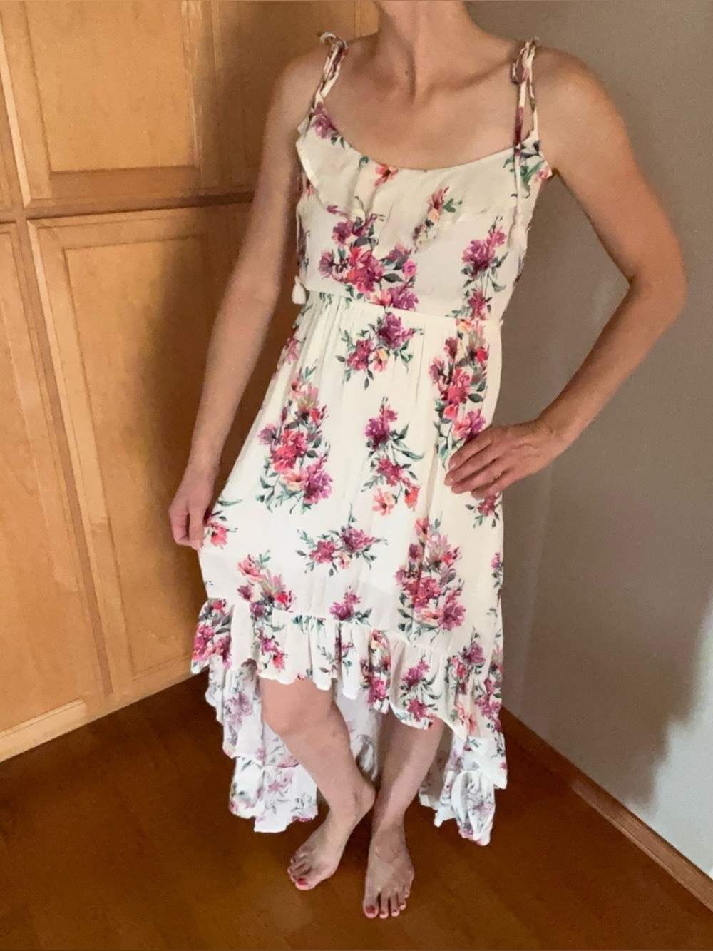 ILLA ILLA White Floral High-Low Sundress with Pink Blooms
